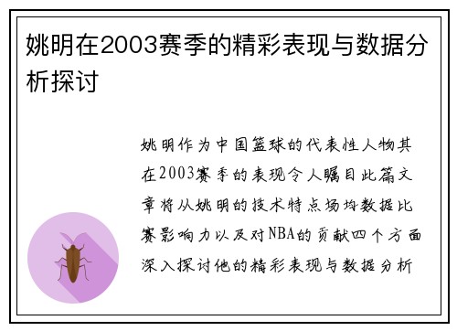 姚明在2003赛季的精彩表现与数据分析探讨